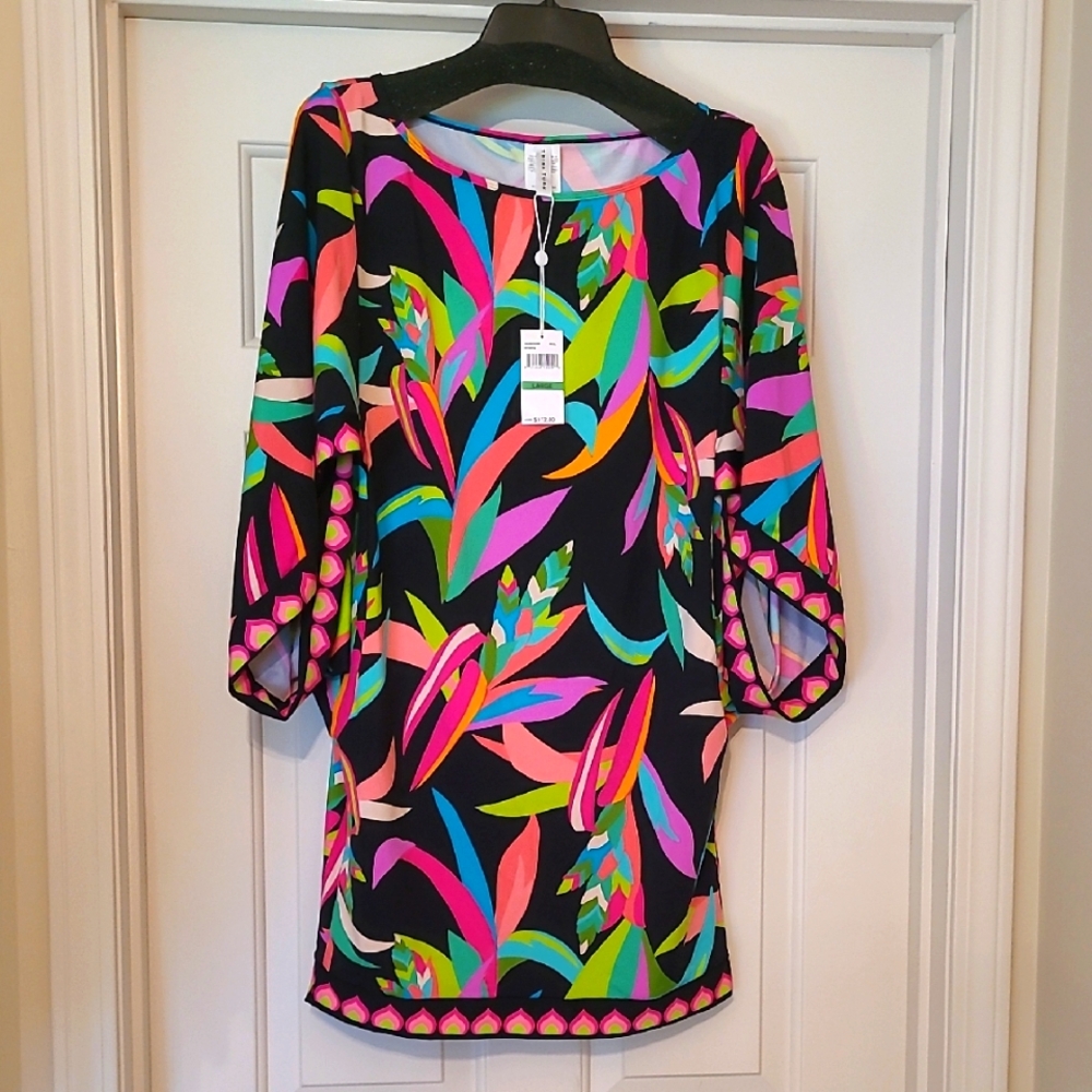 🖤 NWT Trina Turk Birds of Paradise Swim Coverup Tunic Dress L
